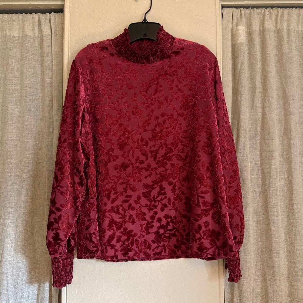 Maurice’s Burgundy Velvet Burnout Floral Mock Neck Top | Luxe Goth | Fall Chic